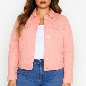 Talbots Pastel Orange Denim Jean Jacket Size Large Button Down Collared Country